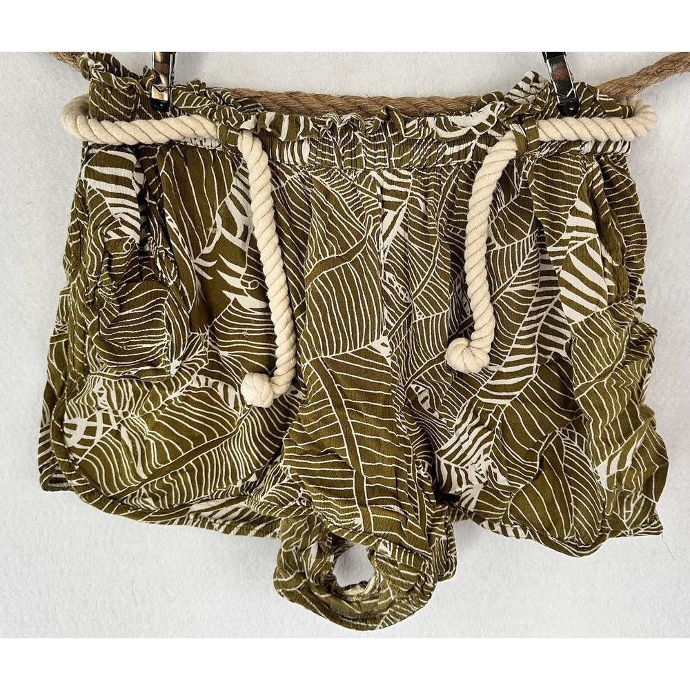 Patrons of Peace Boho Shorts Elastic Waist Rope Belt Beach Green Rayon Size S